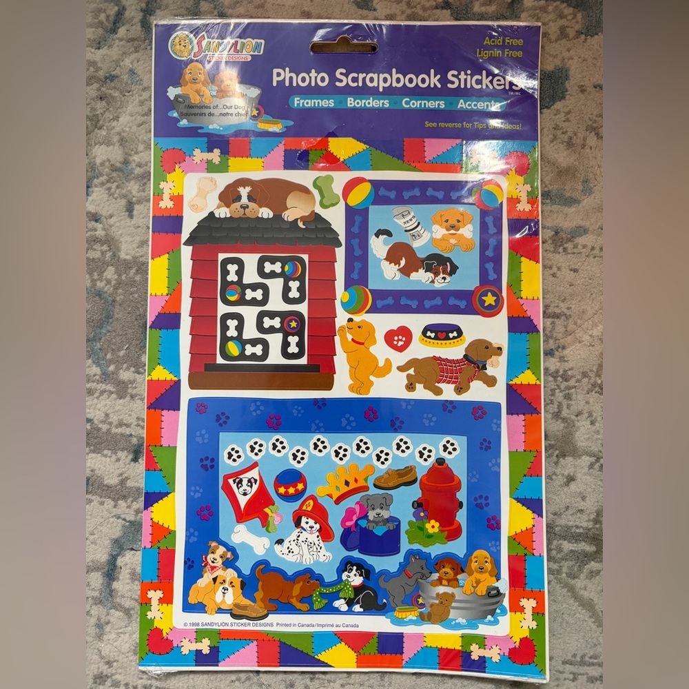 Vintage SandyLion stickers Dogs Theme Acid Free Sheet 1998